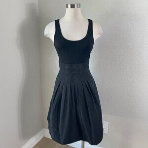 BCBGMAXAZRIA Womens 8 Black Pleated Taffeta‎ Tulle Dress Sleeveless Pockets